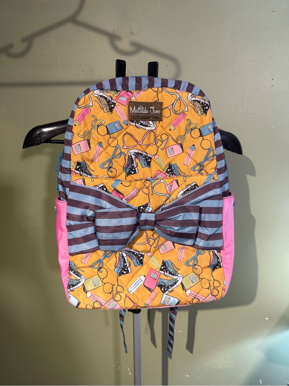 Matilda Jane Make The Grade Yellow & Pink Patterned Bow Kids Backpack